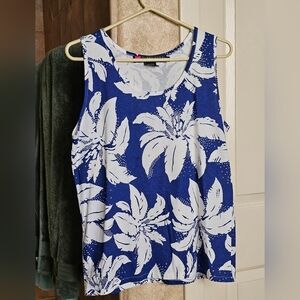 NWOT IB Diffusion Blue Palm Floral Sleeveless Top - Size M